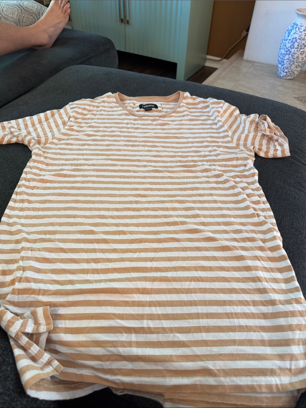 Zanerobe Beige and White Striped Short-Sleeve Crew Tee
